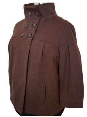 Funnel Neck Jacket Sz XL Chocolate Brown Double Breasted Military Inspired